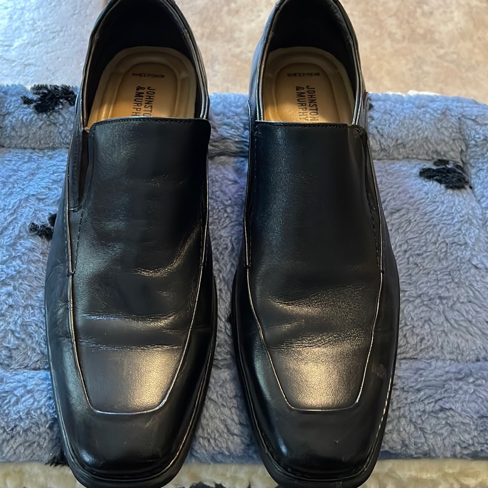 Black leather loafers